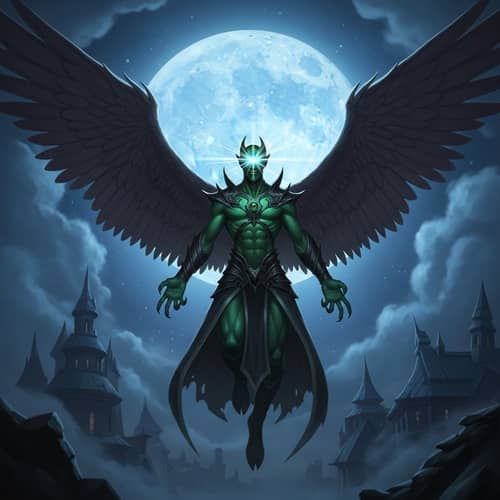 Mystical Villain with Expansive Wings | Dramatic Moonlit Scene