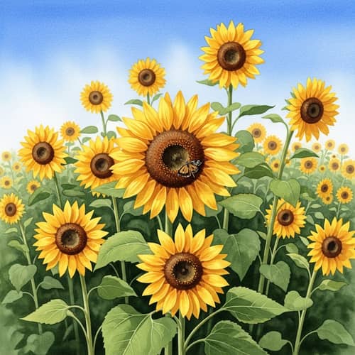 Vivid Sunflowers Watercolor Painting | En Plein Air Scenery
