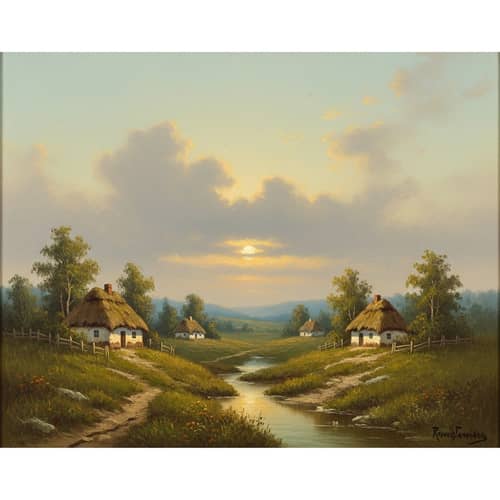 Rustic Rural Landscape: Paweł Dukliwiecz Style Art