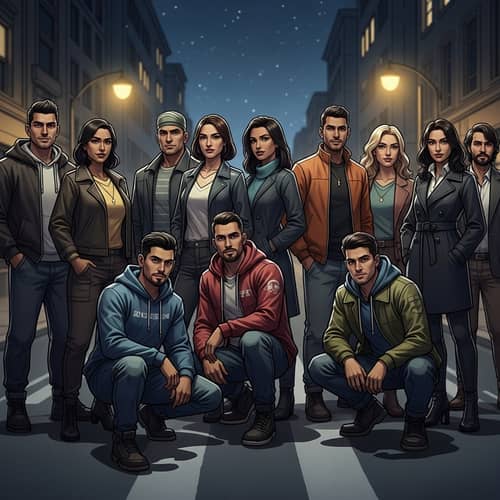 Modern Urban Unity: Diverse Group Unites at Night