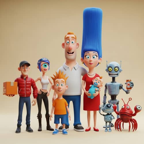 3d picture - simpsons family with futurama cartoon