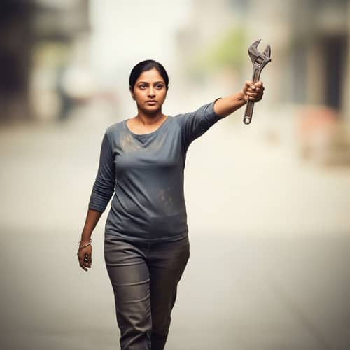 Empowering Image of a South Asian Woman with a Wrench