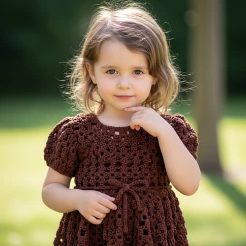 Innocence Captured in a Chocolate Brown Crocheted Dress | Portrait Photography