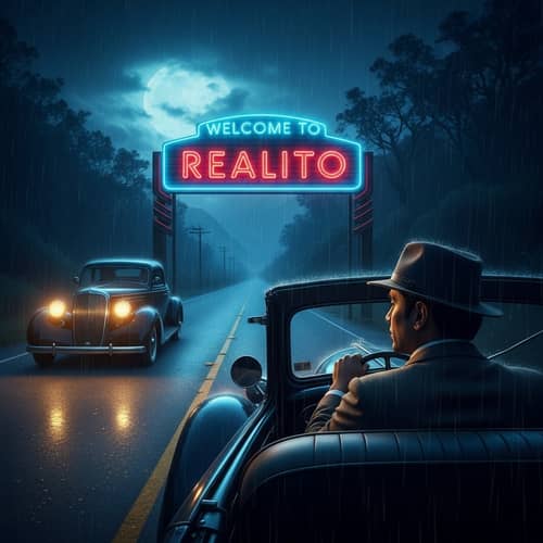 1930s California Private Detective on Lonely Highway | Realito Welcome Neon Sign