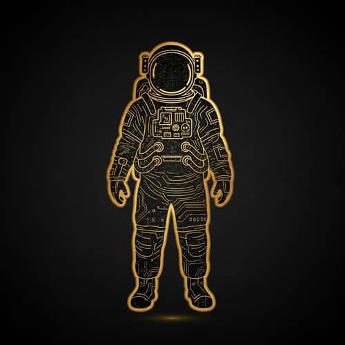 Golden Astronaut Outline on Black Background