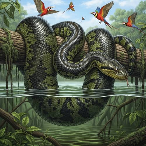 Detailed Illustration of Anaconda in Natural Habitat | South America