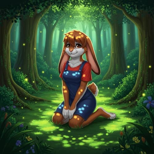 Tranquil Bunny Girl in Hazel Fur Amid Verdant Forest