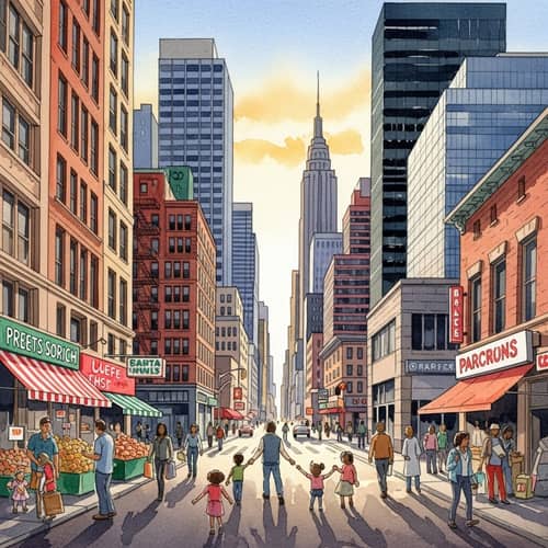 Diverse Cityscape Watercolor Painting | Global Melting Pot