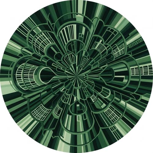Mesmerizing Circular Abstract Art with Architectural Elements in Dark Green