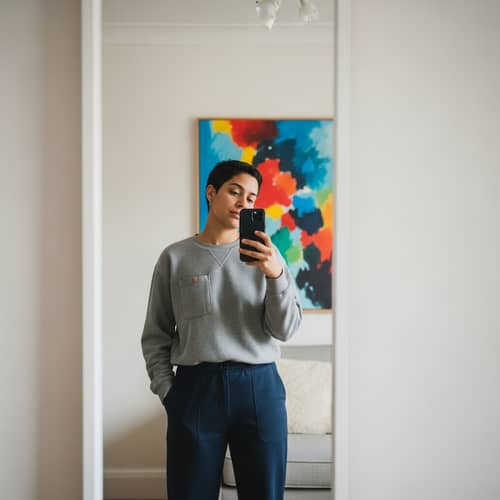 Thoughtful Self-Portrait Reflection in Mirror | Artful Room Decor