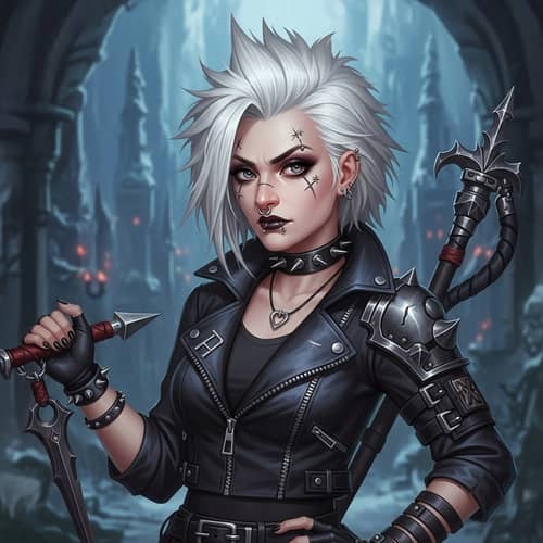 Fantasy Punk Woman with White Hair and Piercings