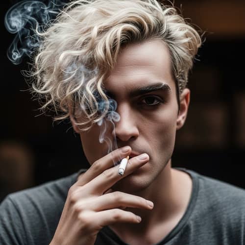 Blonde Man Smoking with Curly Eyebrows