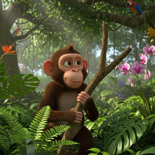 Realistic 3D Monkey Smoking Joint in Lush Jungle