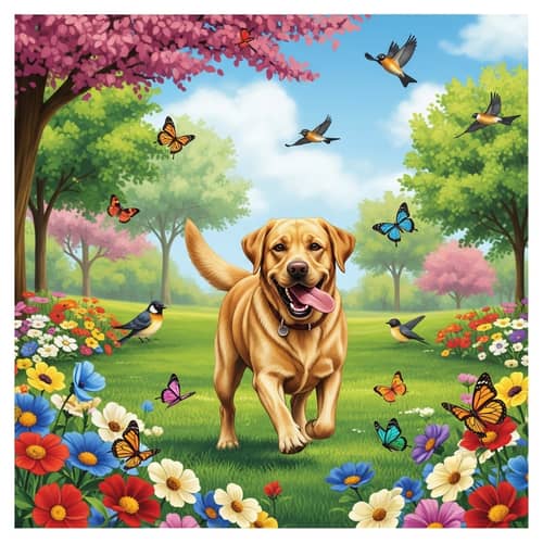Lively Park Scene with Labrador Retriever Dog