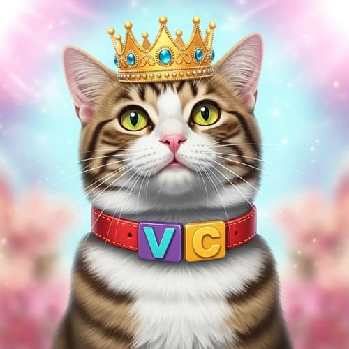 Whimsical Cat in Crown and 'VC' Collar - Magical Fantasy Inspired Image