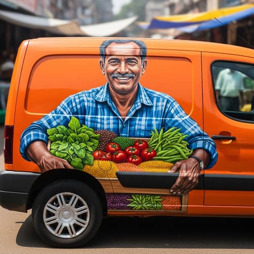 Colorful Peugeot Partner with South Asian Farmer Mural
