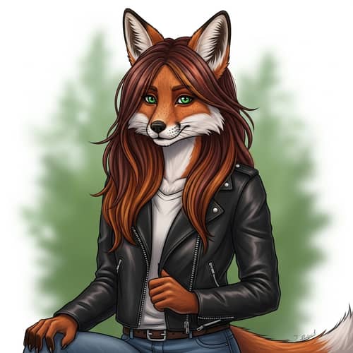 Furry Fox Girl: Anthropomorphic Character with Vibrant Green Eyes