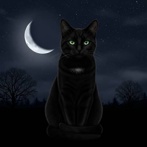 Elegant Black Cat Under Moonlight | Mystical Nocturnal Scene
