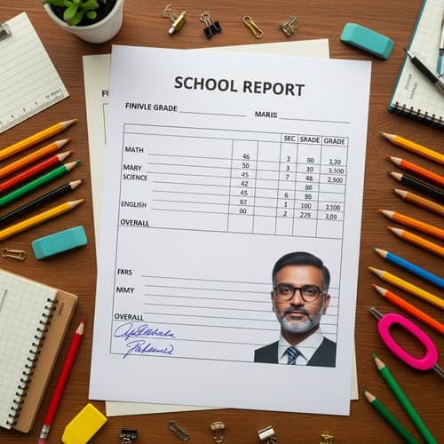 School Report with Math, Science & English Grades | Overall Grade Included