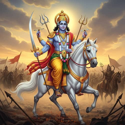 Khalki Avatar of Lord Vishnu: Divine Warrior on Horseback