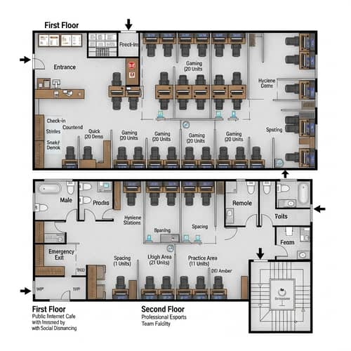 Professional Internet Cafe Floor Plan Renovation for Esports Team