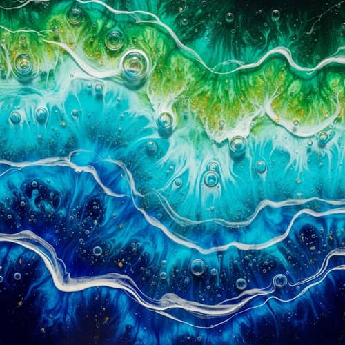 Vibrant 3D Blue Green Resin Art | Hyper-Realistic Style