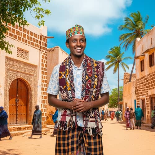 Joyful Somali Man in Traditional Attire | Vibrant Somalia Scene
