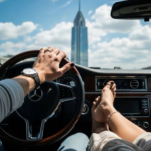 Luxury Car Steering Wheel with Burj Khalifa View