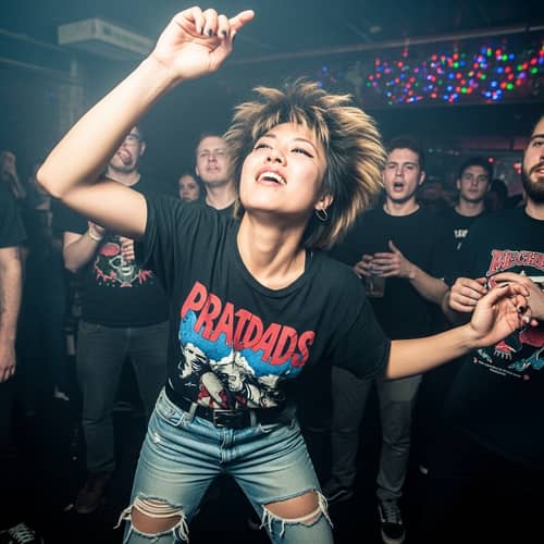 Rebellious Asian Female Dancing at Grungy Underground Club