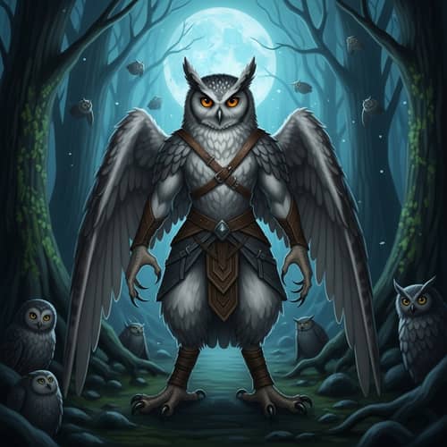 Discover the Enigmatic Owl Person in a Mystical Moonlit Forest