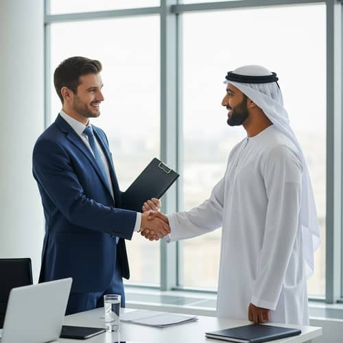 Successful Businessmen Shaking Hands in Modern Office