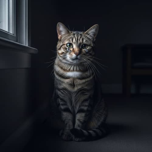 Crying Cat in the Dark Corner: A Heartfelt Scene