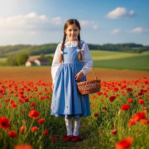 Young Girl in Traditional Attire Amidst Red Poppies