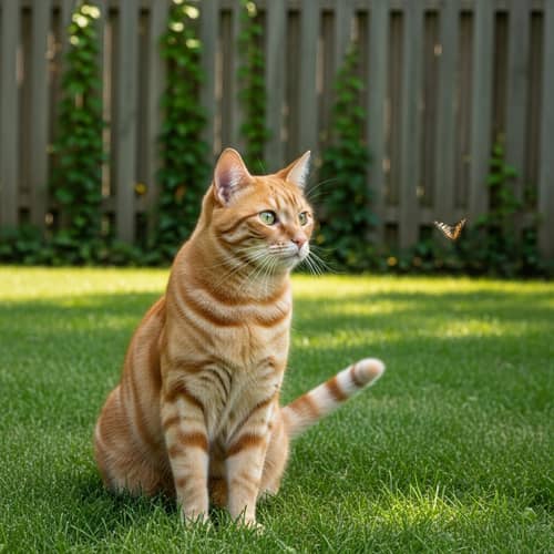 Orange Striped Domestic Shorthair Cat Enjoying Summer Day