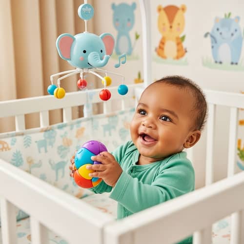 Congolese Baby Playing with Multi-Colored Toy
