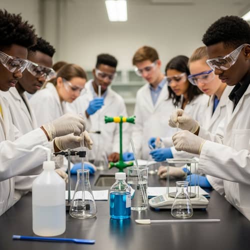 Chemistry Lab Solution Preparation by Diverse students | Lab Materials & Reagents