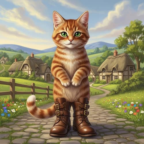 Sophisticated Cat in Brown Leather Boots - Artistic Illustration