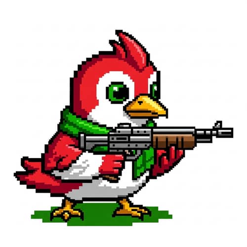 8-Bit Bird Character with Gun - Pixel Art Design
