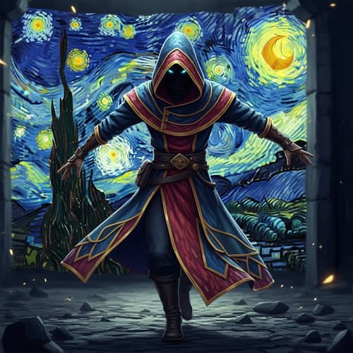 Captivating Figure in Vibrant Cloak - Enigmatic Pose