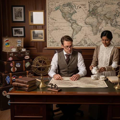 Vintage Travel Study Room Scene | Explore Old-world Charm