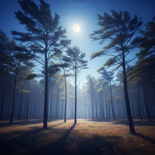 Mystical Moonlit Forest: Artistic Scene with Ethereal Tones