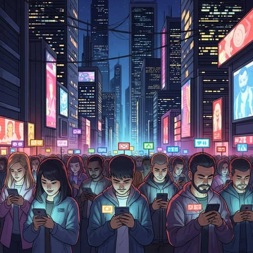 Futuristic Cyberpunk Cityscape with Diverse Online Community