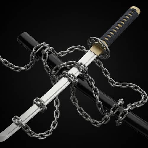 Katana Sword Entwined in Intricate Iron Chains