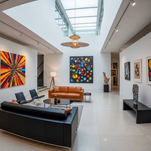 Modern Designer Interior with Contemporary Art and Geometric Shapes