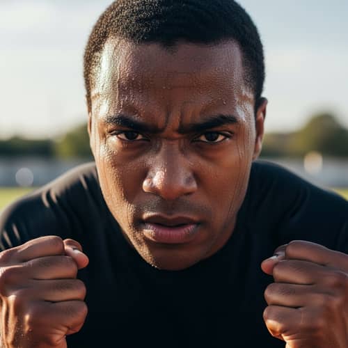 Intense African American Athlete Shows Frustration and Determination
