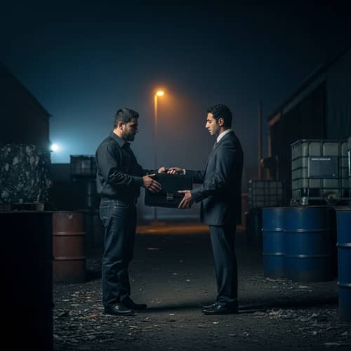 Dark Secret Transaction in Industrial Area at Night