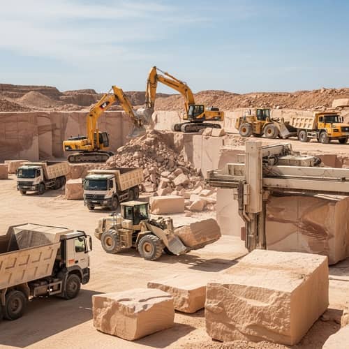 Sandstone Cutting Machine at Quarry - Heavy Machinery Operations