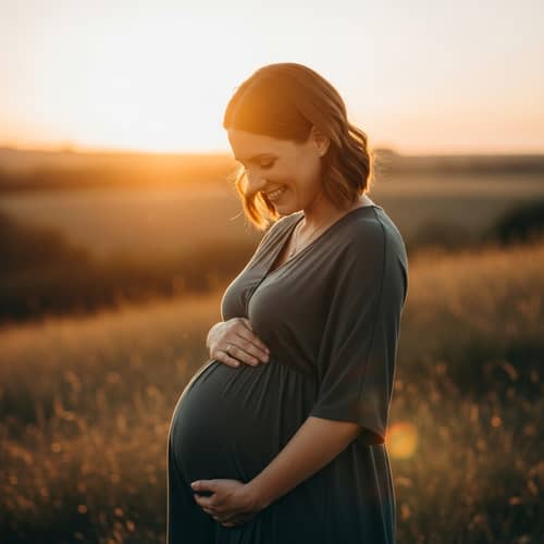 Cherished Motherhood: Expecting White Woman in Comfortable Maternity Dress