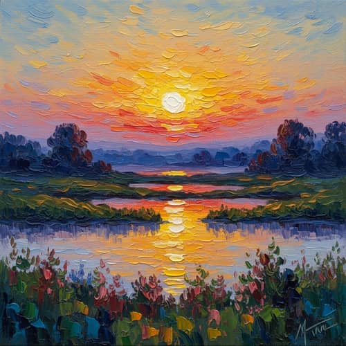 Sunset Impressionism: Vibrant Canvas Mastery