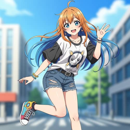 Vibrant Anime-Style Female Character Illustration